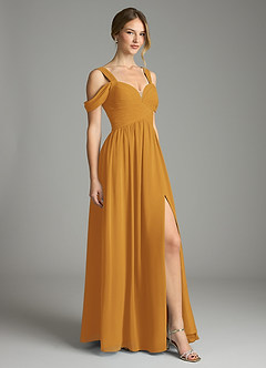 Azazie Lianne Bridesmaid Dresses Butterscotch A-Line Off the Shoulder Chiffon Dress image5