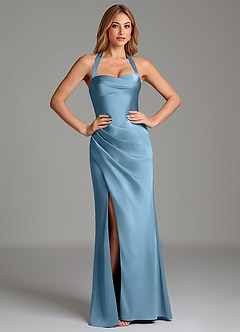 Azazie Serenity Brautjungfernkleider Meerjungfrau-Linie Herzausschnitt Stretch-Satin Kleid Stahlblau image5