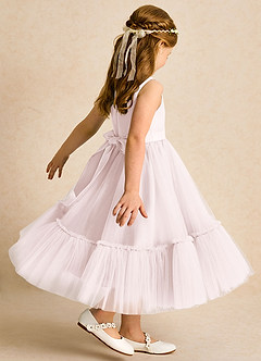 Azazie Miracle Flower Girl Dresses Blushing Pink A-Line Bow Matte Satin Dress image5
