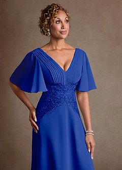 Azazie Milliat 신부의 어머니 드레스 A라인 레이스 쉬폰 플로어 길이 드레스 image5