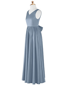 Azazie Hathaway Vestido de Azul Polvoriento de Satin Mate de Acampanado con Lazo image10