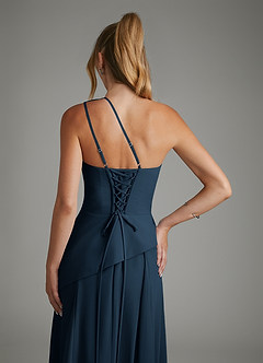 Azazie Holly Bridesmaid Dresses Dark Navy A-Line Corset Chiffon Dress image8