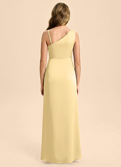 Azazie Remi Junior Robe Fourreau en Satin extensible Fente Latérale Beurre image2