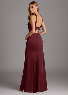 Azazie Elana Robes de demoiselle d'honneur Robe Fourreau en Satin extensible Fente Latérale Cabernet image2