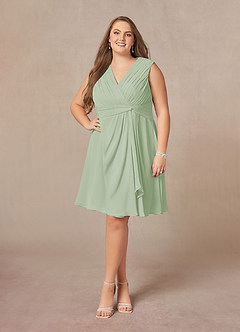 Azazie Theron Mother of the Bride Dresses Dusty Sage A-Line V-Neck Pleated Chiffon Dress image6