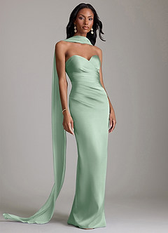 Azazie Sonora Vestidos de damas de honor Vestido de Agave de Satén Elástico de Corte Recto con Sin tirantes image9