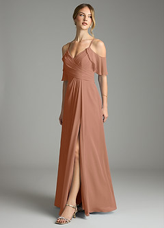 Azazie Dakota Bridesmaid Dresses Bronzer A-Line V-Neck Pleated Chiffon Dress image4