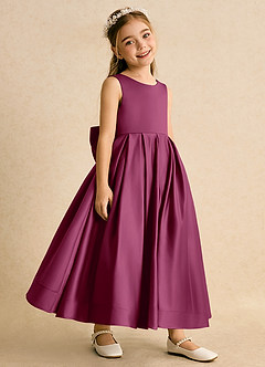 Azazie Cailee Flower Girl Dresses Mulberry Ball-Gown Pleated Matte Satin Dress image3