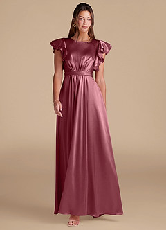 Azazie Daphne Modest Bridesmaid Dresses A-Line Ruched Metallic Satin Floor-Length Dress image3