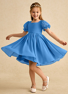 Azazie Jolie Flower Girl Dresses Blue Jay A-Line with Sleeves Chiffon Dress image3