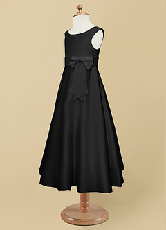Azazie Lindy vestidos de niña de las flores Vestido de Negro de Satin Mate de Corte En A con Plisado image12