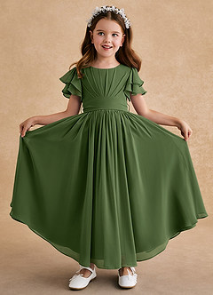 Azazie Ali Flower Girl Dresses Olive A-Line Pleated Chiffon Dress image1