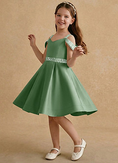 Azazie Judi Final Sale Dusty Blue A-Line Matte Satin Dress image3