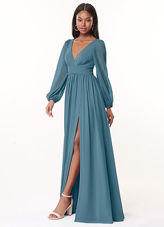 Azazie Norah Bridesmaid Dresses Bermuda A-Line V-Neck Long Sleeve Chiffon Dress image4
