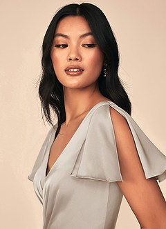 Azazie Soren Bridesmaid Dresses Frost A-Line Pleated Stretch Satin Dress image6