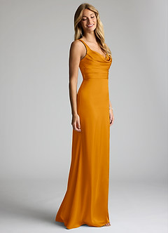 Azazie Elida Robes de demoiselle d'honneur Robe Fourreau en Satin extensible Plissée Caramel écossais image3