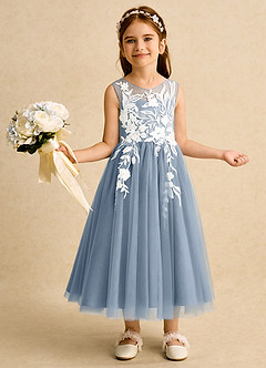 Azazie Sundae Flower Girl Dresses Dusty Blue Ball-Gown Lace Dress image1
