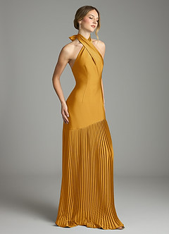 Azazie Nayeli Jurken voor bruidsmeisjes Jurk van Stretch Satijn met A-Lijn Geplooid Boterbabbelaar image5