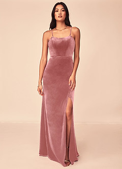Azazie Nereda Robes de demoiselle d'honneur Robe Trapèze Convertible en velours Sans bretelle Rose Poussiéreuse image16