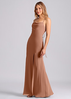 Azazie Grata 신부 들러리 드레스 인어 주름진 쉬폰 바닥 길이 드레스 image4