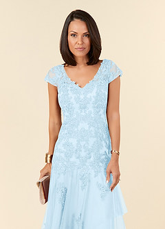Azazie Romy Mother of the Bride Dresses Sky Blue Mermaid V-Neck Sequins Tulle Dress image5