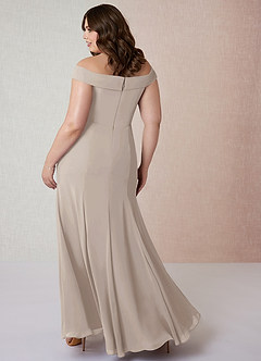 Azazie Lecia Bridesmaid Dresses Frost Empire Off-The-Shoulder Pleated Chiffon Convertible Dress image9