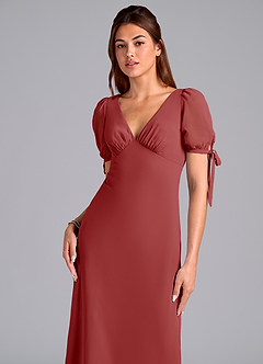 Azazie Pheby Bridesmaid Dresses Rust A-Line Pleated Chiffon Dress image2