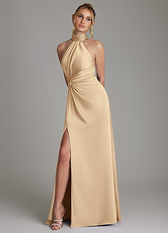 Azazie Gracelynn Vestidos de damas de honor Vestido de Champán de Satén Elástico de Corte Recto con Plisado image5