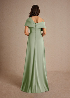 Azazie Milton Mother of the Bride Dresses Dusty Sage A-Line Pleated Stretch Satin Dress image4