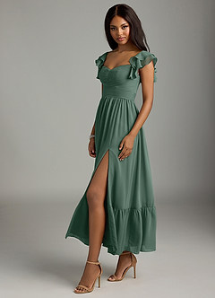 Azazie Anaya Bridesmaid Dresses Sea Moss A-Line Pleated Chiffon Dress image4