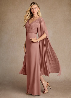 Azazie Ellsworth Mother of the Bride Dresses Dusty Rose Column Pleated Stretch Crepe Dress image4