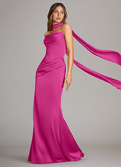Azazie Sorrel Bridesmaid Dresses Fuchsia Mermaid Strapless Stretch Satin Convertible Dress image4