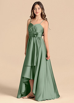 Azazie Catalina Junior Abito A-Line in Raso Elasticizzato Scollo a Cuore Matcha image6