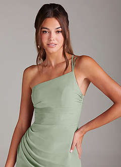 Azazie Eren Bridesmaid Dresses Dusty Sage Sheath One Shoulder Chiffon Dress image6