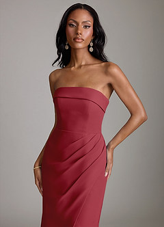 Azazie Aretha Bridesmaid Dresses Pomegranate A-Line Strapless Chiffon Dress image7