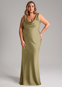 Azazie Rylina Bridesmaid Dresses Moss Green Mermaid Stretch Satin Dress image7
