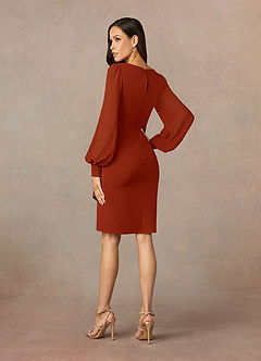 Azazie Karen Mother of the Bride Dresses Rust Sheath Pleated Stretch Crepe Dress image4