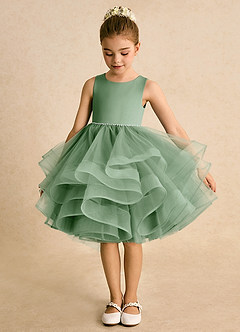 Azazie Tinie Robe Demoiselle D'honneur Fillette Robe Princesse en Tulle Arc Matcha image5
