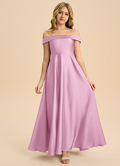Azazie Sissy Junior Robe Trapèze en Satin extensible Épaule décolletée Rose Bonbon image4