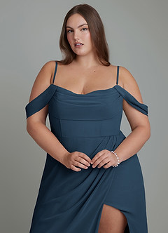 Azazie Johana Bridesmaid Dresses Dark Navy Mermaid Off the Shoulder Chiffon Convertible Dress image3
