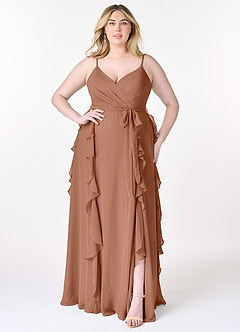 Azazie Peyton Robes de demoiselle d'honneur Robe Trapèze en Mousseline de soie Rayé Bronze image7