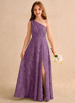 Azazie Pudles Girls Formal Robe Demoiselle D'honneur Fillette Robe Trapèze en Blumen-Burnout Asymétrique Glycine image1