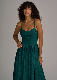 Azazie Lettie Robes de demoiselle d'honneur Robe Trapèze en Blumen-Burnout Corset Vert Pin image2
