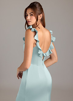 Azazie Callie Brautjungfernkleider Wandelbar A-Linie Gestreift Stretch-Satin Kleid Nebel image2