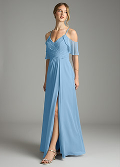 Azazie Dakota Bridesmaid Dresses Steel Blue A-Line V-Neck Pleated Chiffon Dress image4