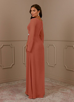 Azazie Belinda Moeder van de bruid jurken A-Lijn Jurk van Chiffon V-hals geplooid Klei image4