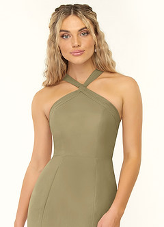 Azazie Rue Bridesmaid Dresses Moss Green A-Line Halter Chiffon Dress image6