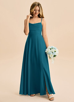 Azazie Bear Junior Ink Blue A-Line Pleated Chiffon Dress image3