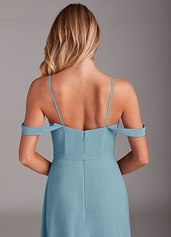 Azazie Aaron Brautjungfernkleider Wandelbar A-Linie Schulterfrei Chiffon Kleid Stimmungsvolles Blau image9