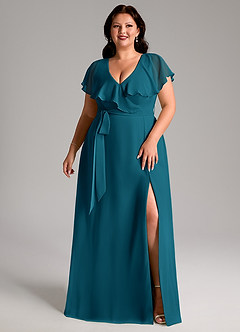 Azazie Lainey Bridesmaid Dresses Ink Blue A-Line with Pockets Chiffon Dress image10